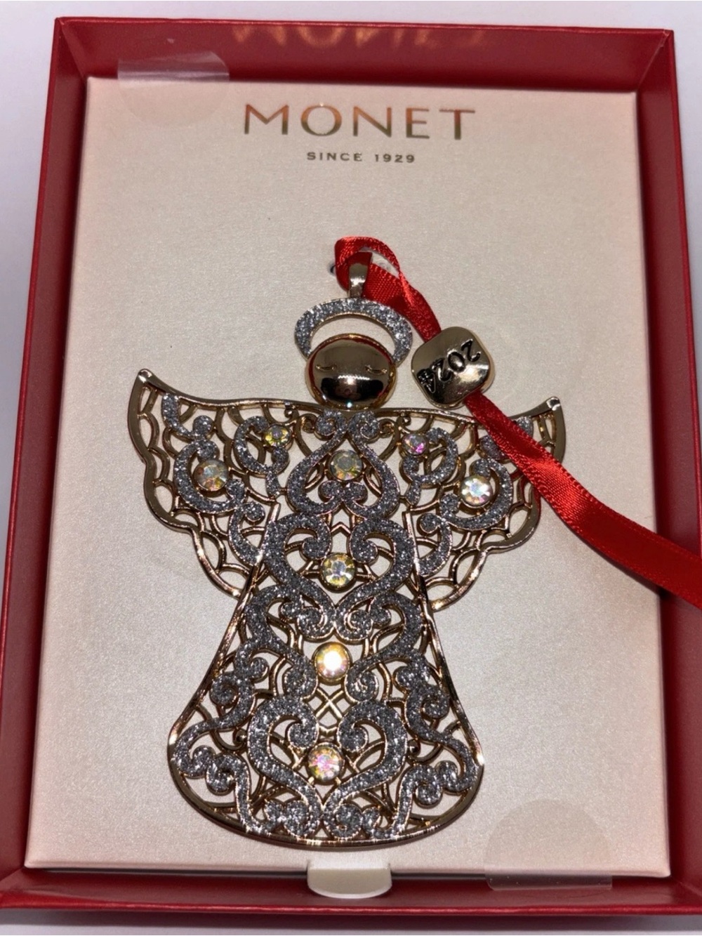 Monet Rhinestone Angel With Halo Gold And Silver Ornament 2024‎ With Box